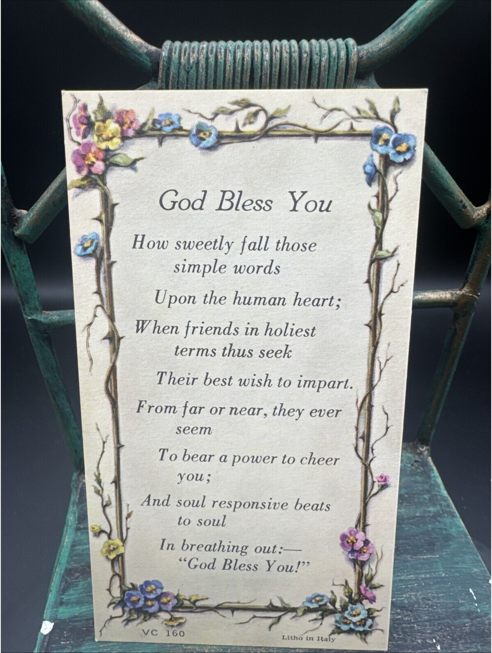 VTG New Holy Card Prayer Poem God Bless You VC 160 Litho Italy HTF RARE